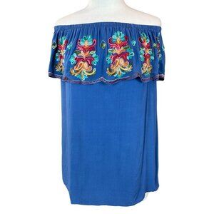 Surf Gypsy Colorful Floral Embroidered Off-The-Shoulder Dress/Swim Cover Up Med